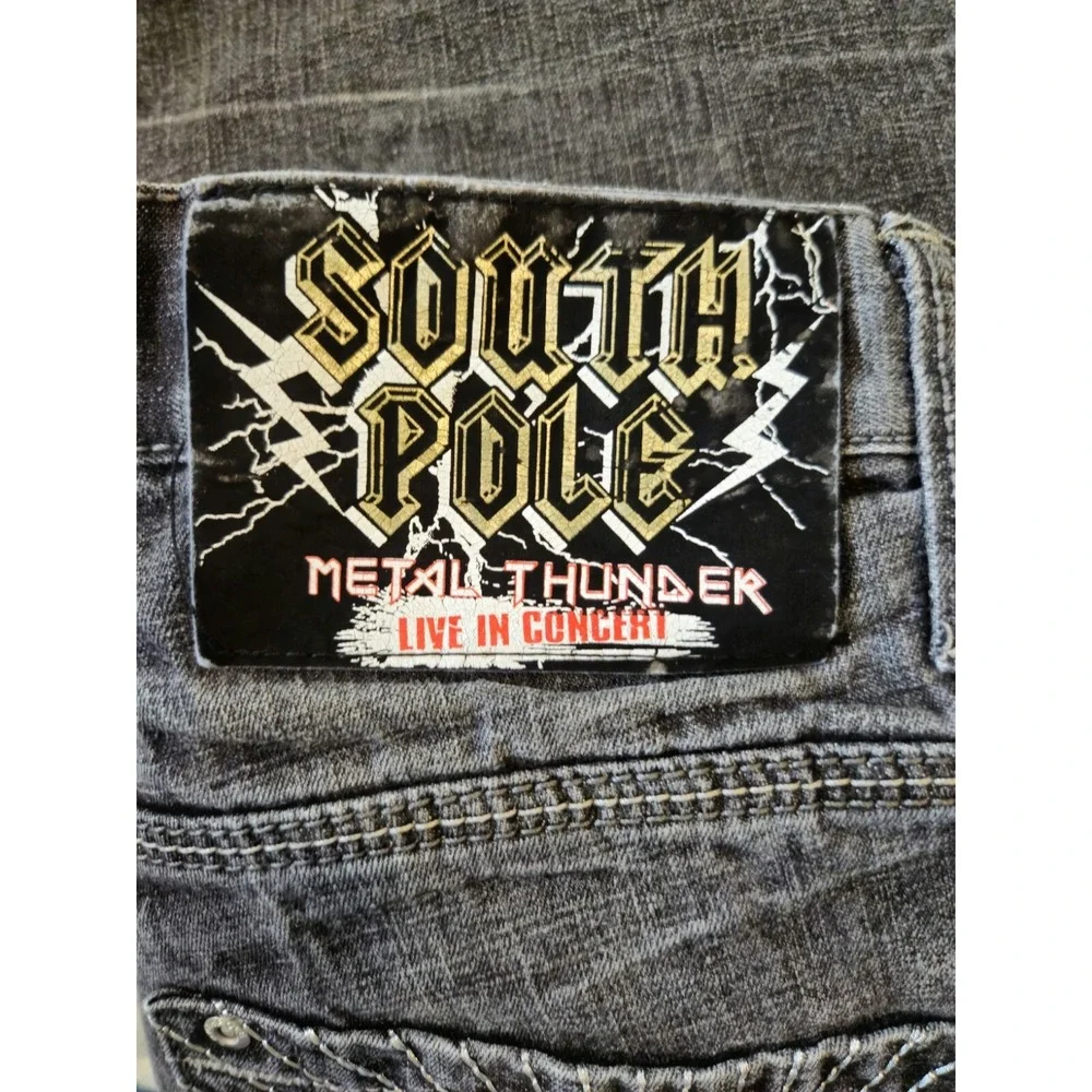 South Pole Metal Thunder Jeans 27x29 Black Rock Baggy Grunge Skater Embroidered